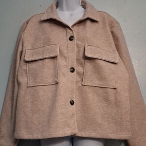 Beachlunchlounge size XL women's beige button front utility jacket with pocket.